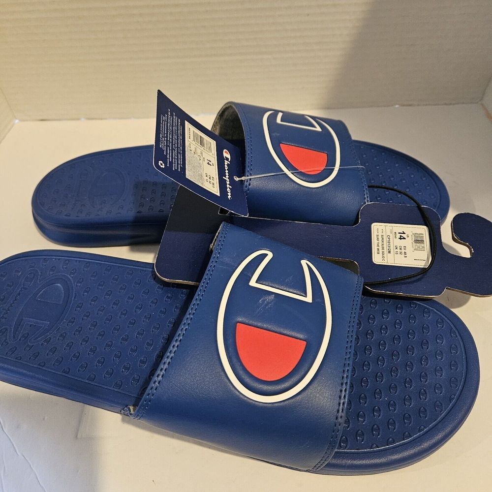 Champion Size 14 Men's Super Slide Sandals Blue Red Flats Nwt Flip Flops Sandals